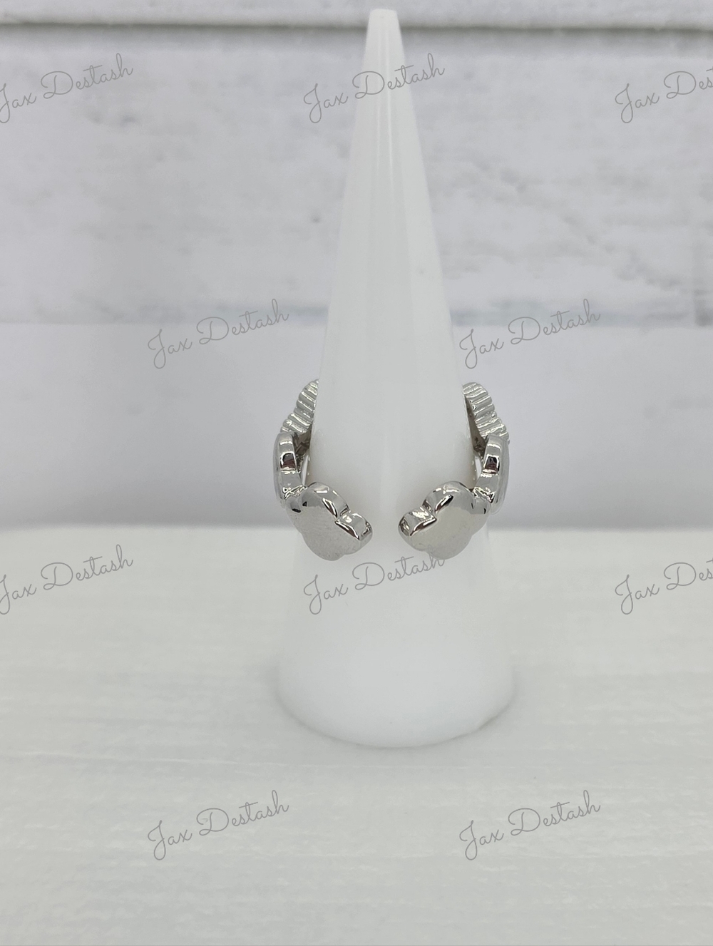Silver Tone Diamond Clover Cluster Ring RG038 - Picture 4 of 4